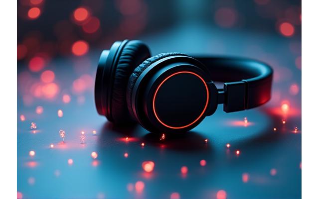 Headphones and musical notes